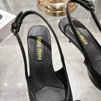 Miu 26 High Heel Slingback 45 Black Leather 592094