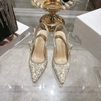 CD 26 Slingback Metallic Floral Embroidery 45mm Ivory Gold Tweed 592234