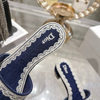 CD  26 Embroidered Sandals 45mm Dark Blue White Canvas 592238