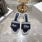 CD  26 Embroidered Sandals 45mm Dark Blue White Canvas 592238