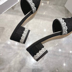 CD 26 Embroidered Sandals 45mm Black White Canvas 592240