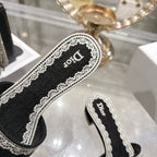CD 26 Embroidered Sandals 45mm Black White Canvas 592240