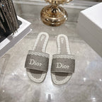 CD26 Embroidered Sandals Gray White Canvas 592243