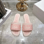 CD 26 Embroidered Sandals Pink White Canvas 592245