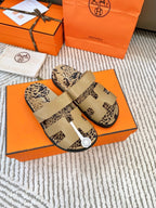 HM Chypre Sandal Dark Beige With Black Pattern Cowhide 963202