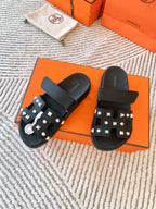 HM Chypre Sandal Black With White Stones Lambskin 963500