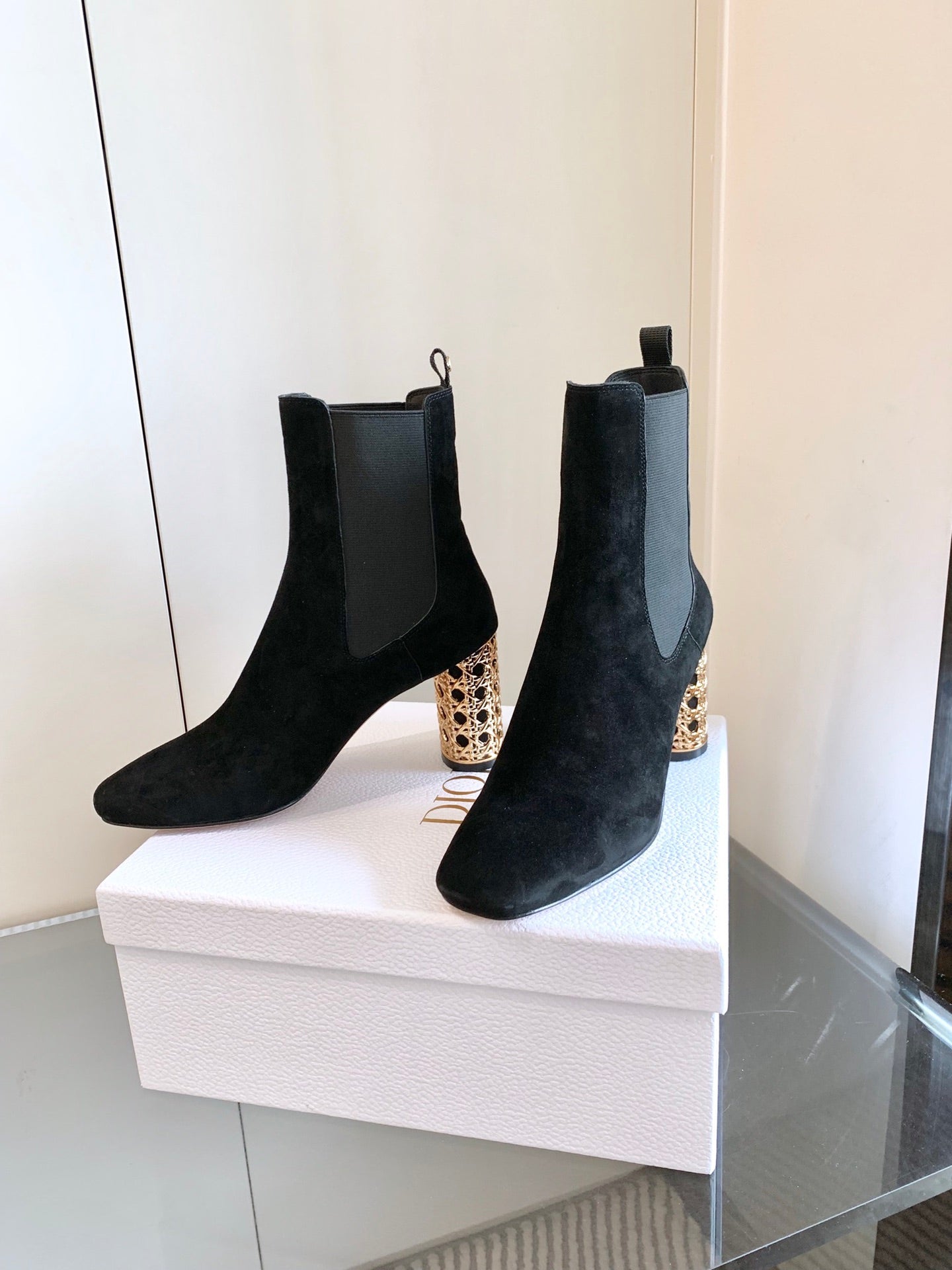 CD Icon Heeled Ankle Boot In Black Suede 993231
