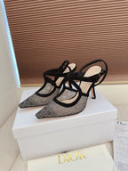 CD 26 High Heel 95 Black Beige Mesh Fabric Sheepskin 614894