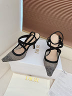 CD 26 High Heel 95 Black Beige Mesh Fabric Sheepskin 614894