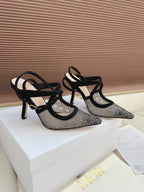 CD 26 High Heel 95 Black Beige Mesh Fabric Sheepskin 614894