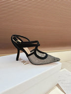 CD 26 High Heel 95 Black Beige Mesh Fabric Sheepskin 614894