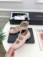 CC Mary Jane 10mm In Light Pink With Small Pearls Lambskin 948760