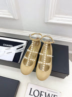 CC Mary Jane 10mm In Buff Yellow With Small Pearls Lambskin 948762
