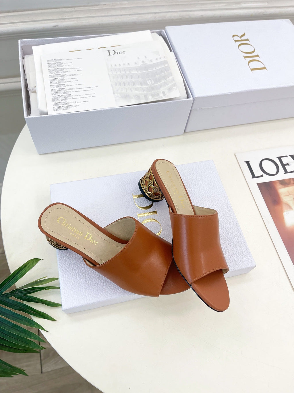 CD Icon Heeled Slide 40mm Brown Calfskin