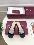 GG 26 Flat Sandals Black Patent Leather 587089