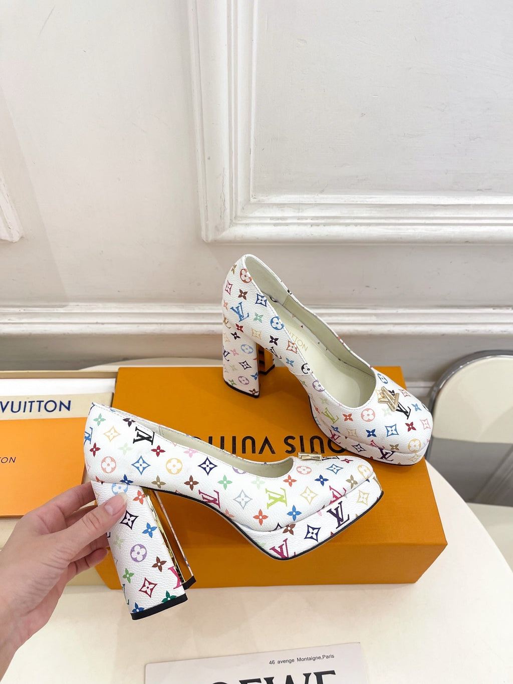 LV 26ss Pump 110 White Monogram Multicolor Leather 631921