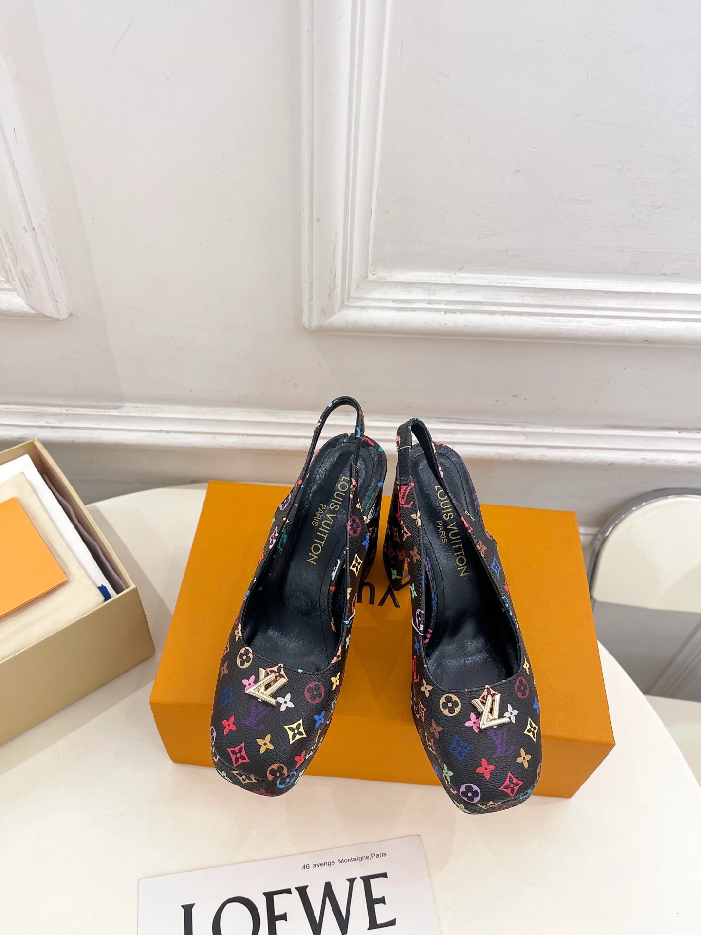 LV 26ss Platform Sandals 110 Black Monogram Multicolor Leather 631926