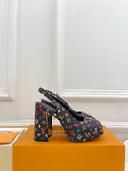 LV 26ss Platform Sandals 110 Black Monogram Multicolor Leather 631926