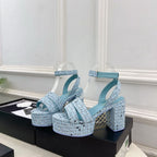 CC 26s HighHeeled Platform Sandals 85 Light Blue Tweed 631865