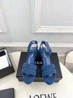 CC 26s HighHeeled Platform Sandals 85 Dark Blue Denim 631871