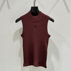 Miu Miu 2025 Round Neck Sleeveless Vest Brown Viscose