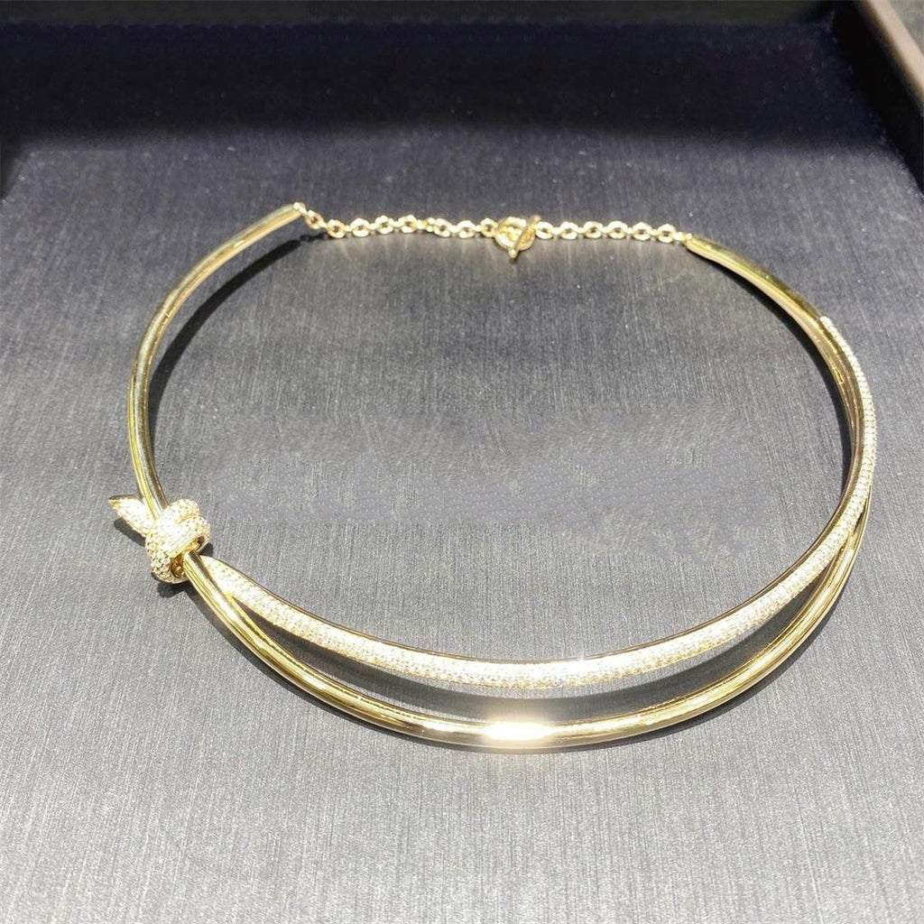 KNOT DOUBLE ROW NECKLACE IN YELLOW GOLD WITH DIAMONDS