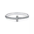 WIDE DIAMONDS HINGED BANGLE SILVER