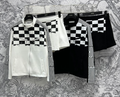 CD 25 Checkerboard Contrast Ribbon Casual Suit Polyester