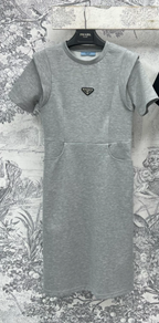 Prada 25 Short-sleeved Dress Black and Gray Cotton