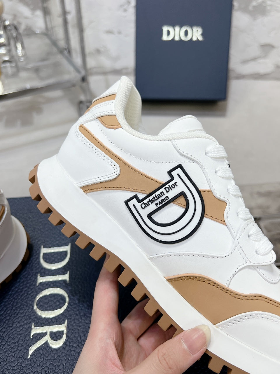 C'est Dior Sneaker 35mm White Mix Dark Beige Cowhide