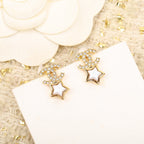 DOUBLE C STAR MOP DIAMONDS GOLD EARRINGS