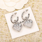 DOUBLE C DROP HEART SILVER DIAMONDS EARRINGS