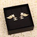 CHANE WING DOUBLE C GOLD DIAMONDS EARRINGS