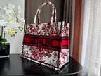 Medium CD Book Tote 36cm White and Red Heart Butterfly Embroidery