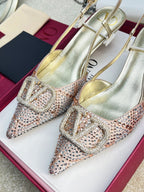 Vlogo Signature Slingback Light Pink Calfskin With Crystals