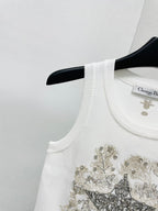 CD Star Embroidered Cropped Tank Top