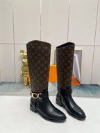 LV Westside Flat High Boot 40mm Dark Brown Monogram Lambskin