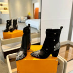 LV Trinity Ankle Boot 75mm Black Mix White Monogram Calfskin