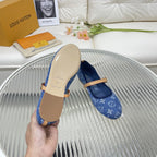LV Flat Ballerina Dark Blue Monogram Jacquard Fabric