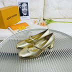 LV Medium-Heel 35mm Pumps Light Gold Metallic Lambskin